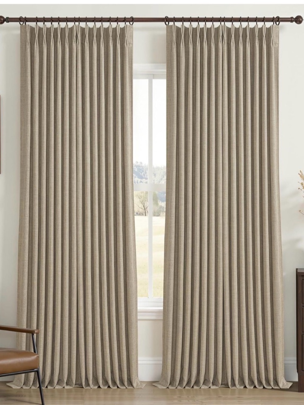 40”X 108 2 panels Oak Taupe light blocking memory Pleated Curtains